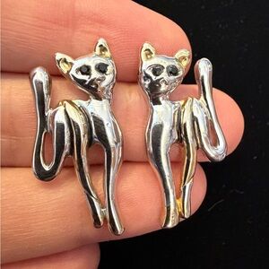 Vintage Silver and Gold Cat Earrings